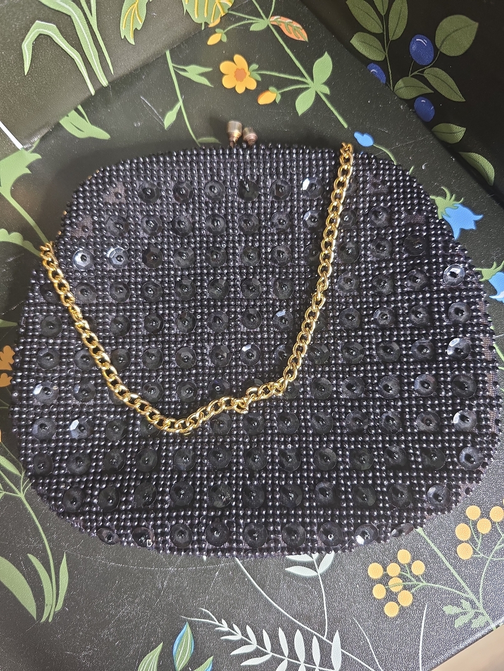 Vintage Regal Black Sequins Beaded Clutch Purse Evening Bag Hand 1960s 6"×7"